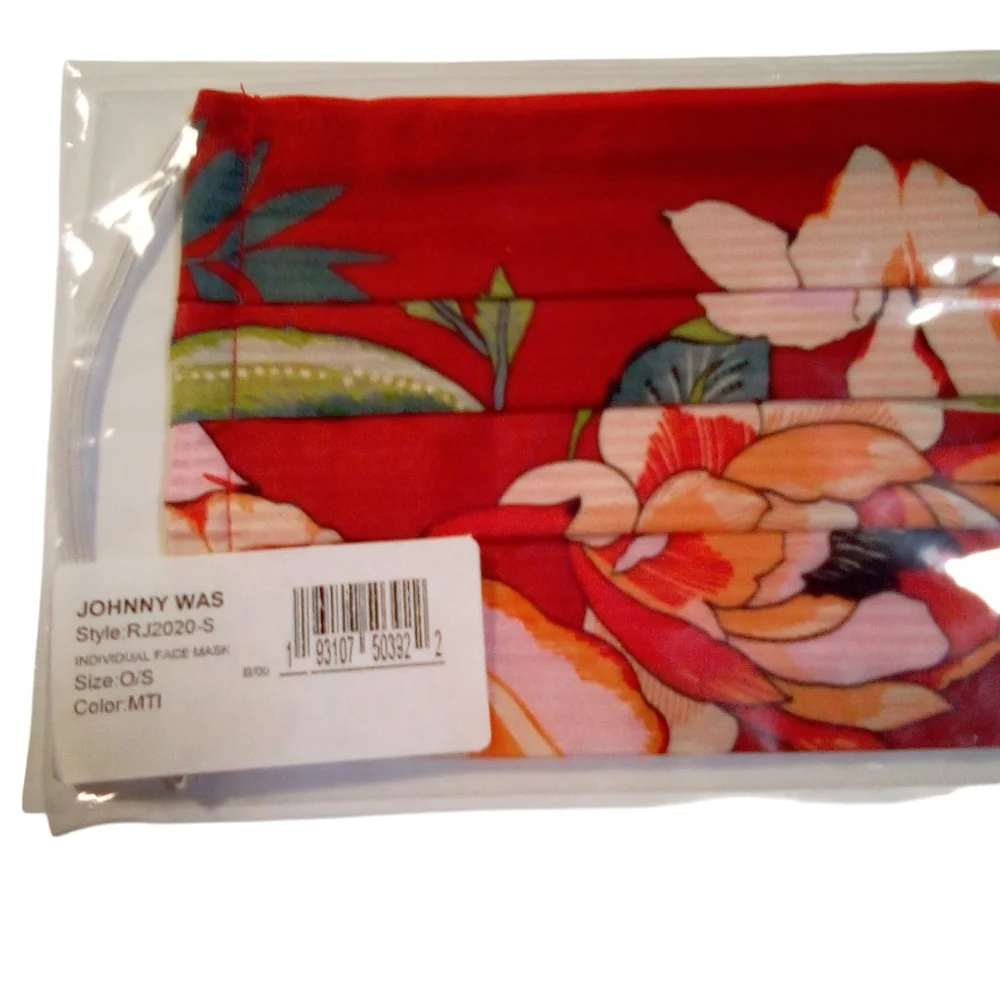 Johnny Was 100% Silk Floral Print Individual Face Mask Red Multi New